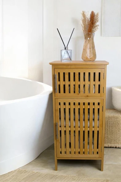 Digithome Bambu Çift Kapaklı 3 Raflı Çok Amaçlı Banyo Düzenleyici Organizer Dolap C1-1-100