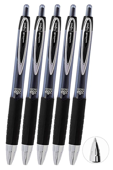 Siyah Pilot Kalem 5 Adet Uniball Signo Micro 207 0.5 mm Roller Uç Kalem Umn-207 İnci Uçlu Likit Mürekkepli Jel Kalem