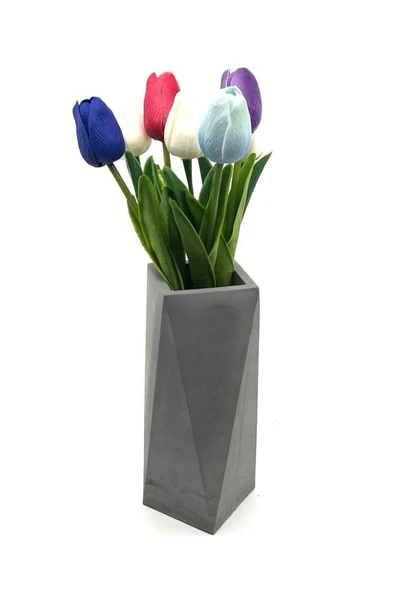 El Yapımı Beton Vazo Dekoratif Saksı Aksesuar Çiçeklik 20x7 Cm - 3