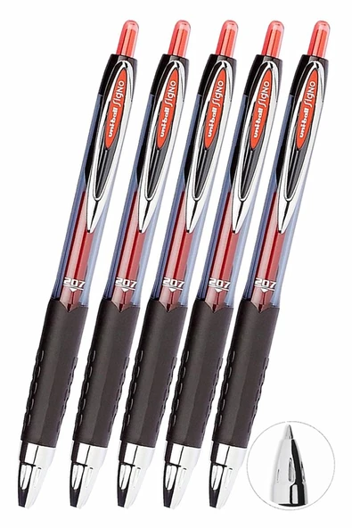 Kırmızı Pilot Kalem 5 Adet Uniball Signo Micro 207 0.5 mm Roller Uç Kalem Umn-207 İnci Uçlu Likit Mürekkepli Jel Kalem