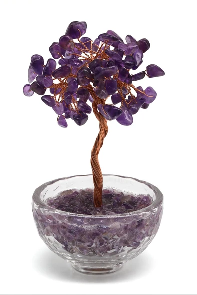 Ametist Doğal Taş Cam Kaseli Tel Sarmalı Ağaç ürün görseli 1