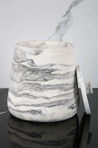 2 Parça Beton Çöp Kovası Banyo Mutfak Tuvalet Wc 18 Cm 4 Litre Kapaklı Kutu - 2