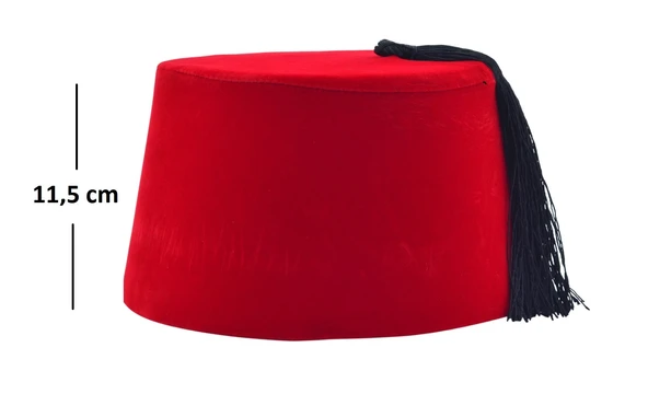 Osmanlı Kırmızı Erkek Püsküllü Damat Kına Fesi 11,5cm Uzun - 4