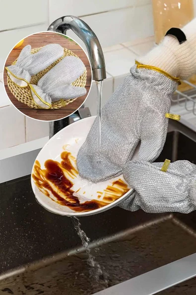 Bulaşık Eldiveni Telli, Temizlilk Eldiveni, Su Geçirmez Eldiven 2 Adet - 2