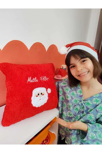 tosbai Dekoratif Kırmızı 40x40  Noel Baba Yılbaşı Yastık Yılbaşı Hediye Yastığı