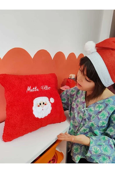 tosbai Dekoratif Kırmızı 40x40  Noel Baba Yılbaşı Yastık Yılbaşı Hediye Yastığı - 5