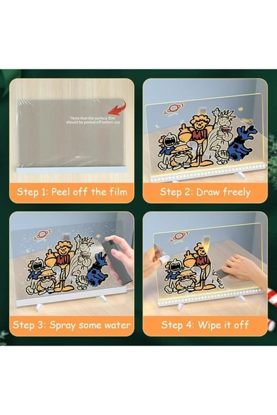 20cmx20cm Led Işıklı Neon Yazı Tahtası 7 Özel Kalem Hediyeli Işıklı Yazı ve Not Tahtası 7 Özel Kalem - 7