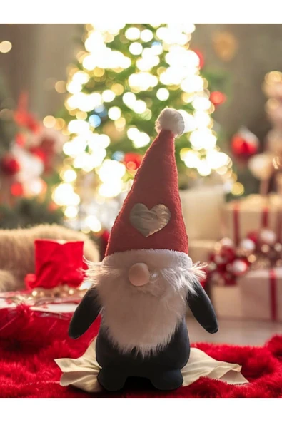 tosbai Yılbaşı Hediyesi Cüce Elf Kırmızı Ve Gri Ve Çanta Seçeneği 45 Cm Yılbaşı Dekoru Ve Peluş Oyuncağı - 4