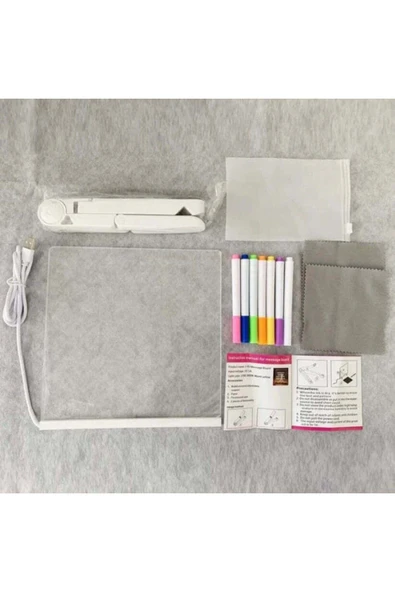 20cmx20cm Led Işıklı Neon Yazı Tahtası 7 Özel Kalem Hediyeli Işıklı Yazı ve Not Tahtası 7 Özel Kalem - 8