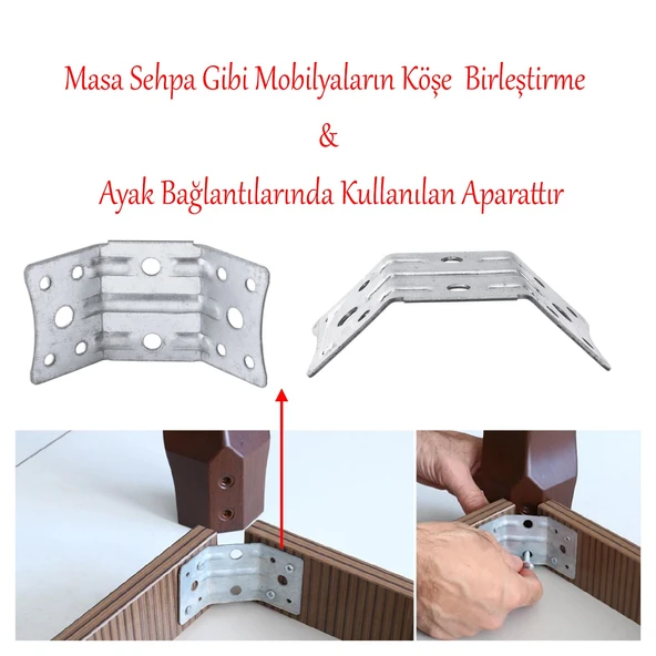 Açılı Köşe Birleştirme 135° Bağlantı Aparatı 4 Adet Mobilya Köşebent Sacı Gönye Metal 35x35x50 mm - Resim 3