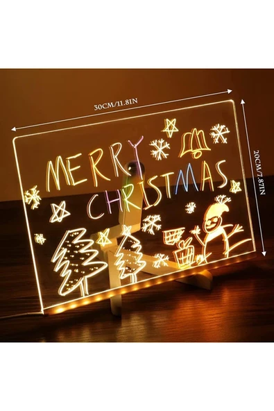 7 Özel Kalem Hediyeli Işıklı Yazı Not Tahtası 20cmx30cm Led Işıklı Neon Yazı Tahtası 7 Kalem Hediye - Resim 5