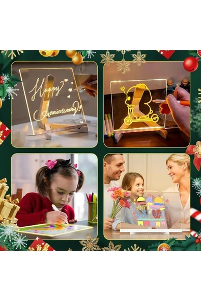 7 Özel Kalem Hediyeli Işıklı Yazı Not Tahtası 20cmx30cm Led Işıklı Neon Yazı Tahtası 7 Kalem Hediye - Resim 10