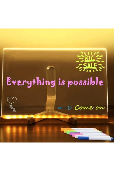 7 Özel Kalem Hediyeli Işıklı Yazı Not Tahtası 20cmx30cm Led Işıklı Neon Yazı Tahtası 7 Kalem Hediye - Resim 9