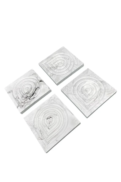 4 Parça Mermer Desenli Beton Bardak Altlığı Dekoratif Damla Desenli - 1