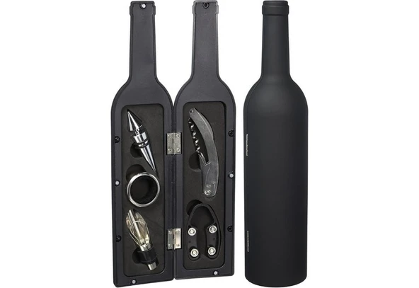 5 Parça Çelik Şişe Açacağı Seti Şarap Şişesi Formatında Kılıf ile Şık Hediye Seti Wine Opener Gift - Resim 2