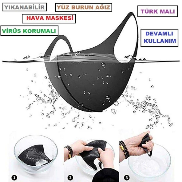 5 Adet Filtre Nano Teknoloji Siyah Kalın Kumaş Yıkanabilir Yüs Virüs Maskesi - 6