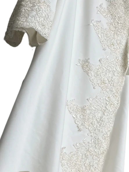 Fransız Dantel İşleme Detaylı Hamile Tesettür Lohusa Sabahlık Elbise Beyaz 002 - 2