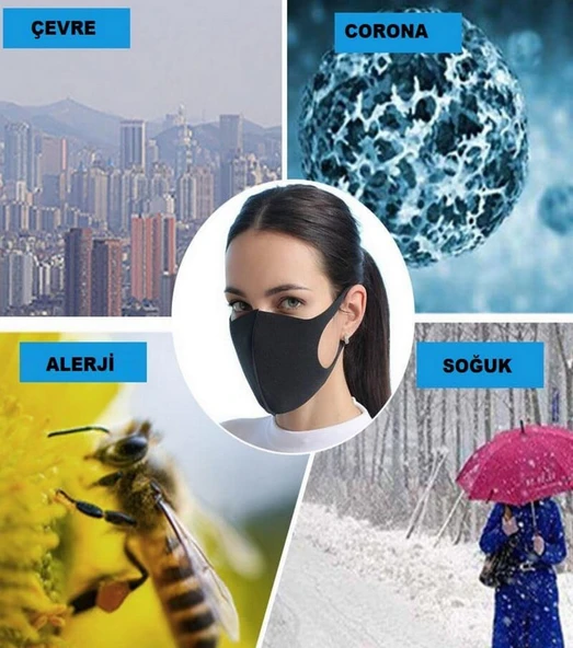 5 Adet Filtre Nano Teknoloji Siyah Kalın Kumaş Yıkanabilir Yüs Virüs Maskesi - 8