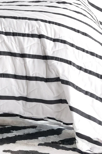 Upstyle Kapitone Yatak Örtüsü Seti Tek Kişilik Funny Siyah - Resim 3