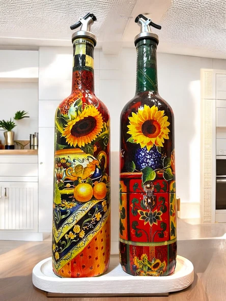 Akdeniz Mutfağı ve Ayçiçeklerinden İlhamla Tasarlanan Cam Yağdanlık, Sirkelik ve Sosluk Seti, Mutfak Dekor ürün görseli