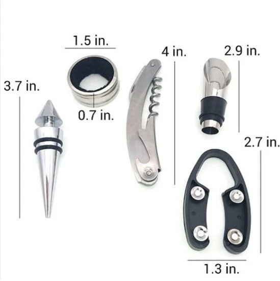 5 Parça Çelik Şişe Açacağı Seti Şarap Şişesi Formatında Kılıf ile Şık Hediye Seti Wine Opener Gift - Resim 4