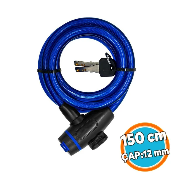 Bisiklet Kilit 150 cm Motosiklet Halat Zincir Çelik Kilit Çap 12 mm Ø  Hırsız Önleme Güvenlik 1 Adet