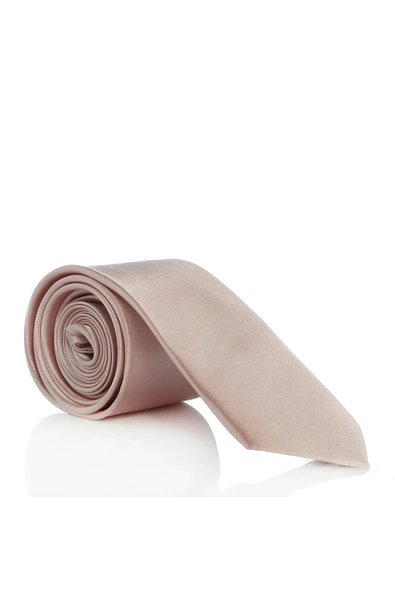 Pudra Pembe Slim Fit (ince) Düz Renk Mendilli Saten Kravat - SS-39-N ürün görseli