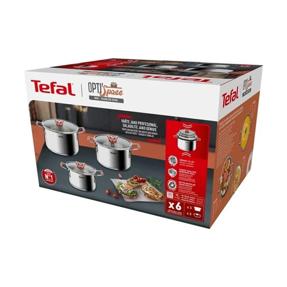 TEFAL G720S6 OPTİSPACE ÇELİK TENCERE SETİ 6 PARÇA - 2100115981 - 2