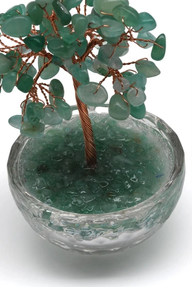 Aventurin Doğal Taş Cam Kaseli Tel Sarmalı Ağaç - Resim 2