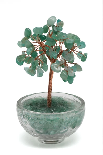 Aventurin Doğal Taş Cam Kaseli Tel Sarmalı Ağaç ürün görseli 1