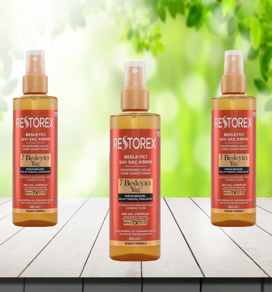 Restorex Besleyici Bakım Sıvı Saç Kremi 200 Ml  7 Besleyici Yağ Göz Alıcı Parlaklık İpeksi Yumuşaklık 3 adet