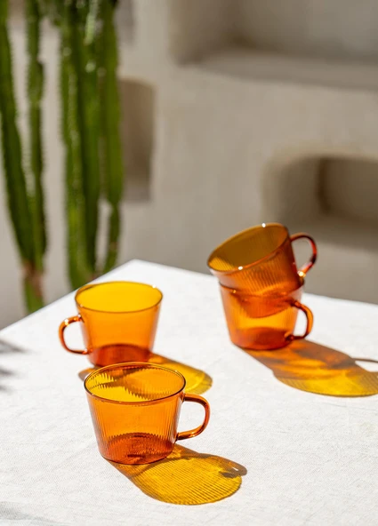 The Mia Striped Borosilikat Cam Kahve Kupası Amber 310 ml - 3