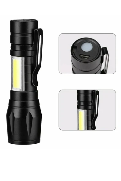 *Usb Şarjlı El Feneri Orjinal Kutusunda Kamp Feneri Avcılık Feneri  5862 - 2