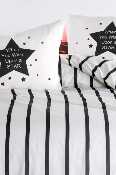 Upstyle Kolay Ütülenir Nevresim Takımı Çift Kişilik FunnyStar Siyah-Beyaz - Resim 3