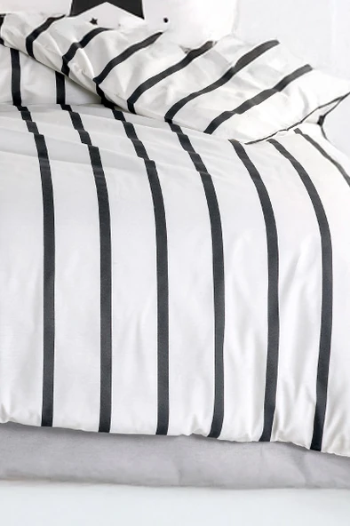 Upstyle Kolay Ütülenir Nevresim Takımı Çift Kişilik FunnyStar Siyah-Beyaz - Resim 2