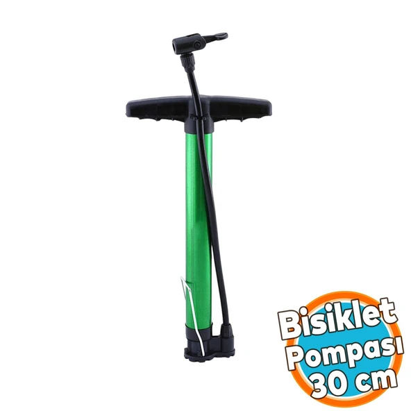 Bisiklet Pompası 30 cm El Tipi Ayak Tutamaklı Hava Top Şişirme Standart Plastik Başlıklı Uçlu Borulu