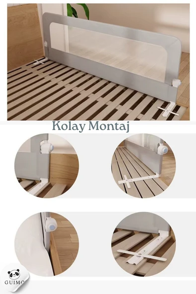 MİNİÇO 150 Cm Bebek Çocuk Güvenlik Yatak Bariyeri Katlanabilir Yatak Korkuluğu Gri - 6
