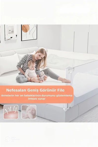 MİNİÇO 150 Cm Bebek Çocuk Güvenlik Yatak Bariyeri Katlanabilir Yatak Korkuluğu Gri - 2