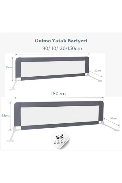 MİNİÇO 150 Cm Bebek Çocuk Güvenlik Yatak Bariyeri Katlanabilir Yatak Korkuluğu Gri - 8