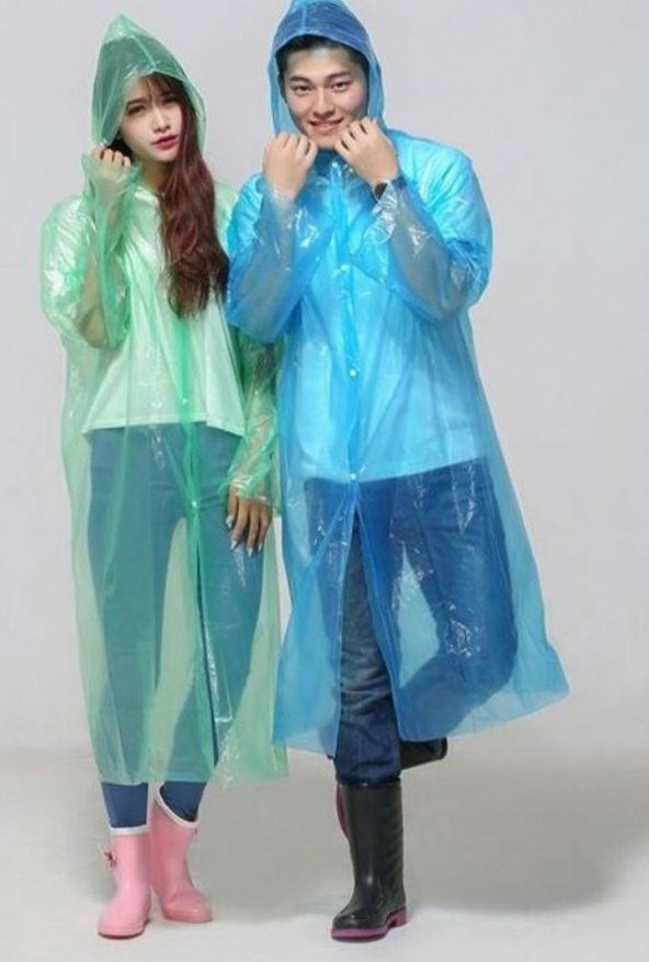 10 Adet Tek Kullanımlık Poşet Pvc Yağmurluk Kirlenme Önleyen Tamir Kıyafeti Çıtçıtlı Kapşonlu Model