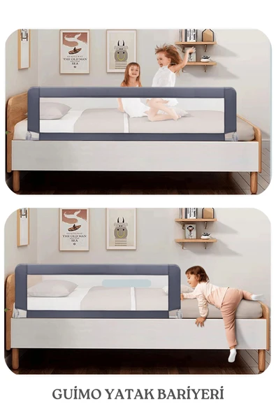 MİNİÇO 150 Cm Bebek Çocuk Güvenlik Yatak Bariyeri Katlanabilir Yatak Korkuluğu Gri - 7