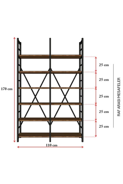6 RAFLI METAL KİTAPLIK İKİ MODÜL - Resim 6