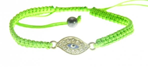 Nazar Göz Bİleklik Swarovski Taşlı Yeşil Örgü Bileklik Ayarlanabilir Bileklik