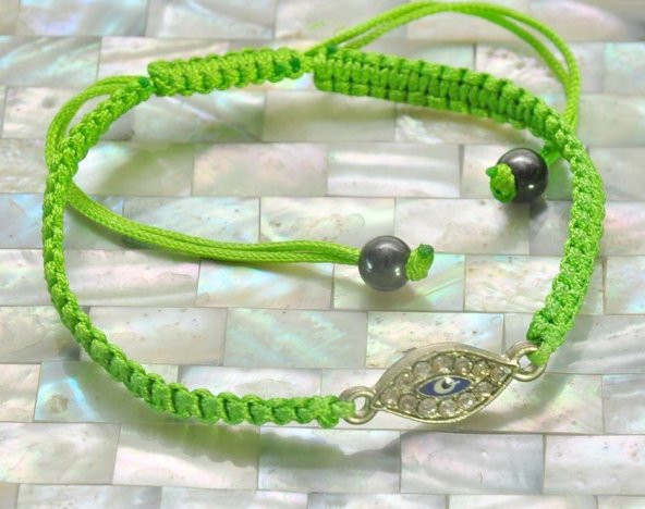 Nazar Göz Bİleklik Swarovski Taşlı Yeşil Örgü Bileklik Ayarlanabilir Bileklik - 2