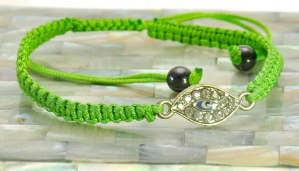 Nazar Göz Bİleklik Swarovski Taşlı Yeşil Örgü Bileklik Ayarlanabilir Bileklik - 4