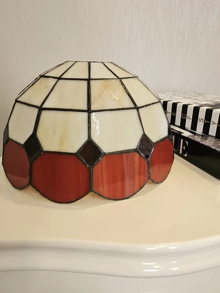 Yüceeller El Yapımı Eskitme Vitray Retro Barok Abajur Masa Lambası Oturma ve Yatak Odası kırmızı Beyaz Siyah - 6