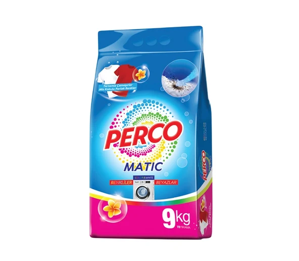 Perco Matik Toz Çamaşır Deterjanı 9KG Beyazlar ve Renkliler Tüm Çamaşırlar (72 Yıkama)