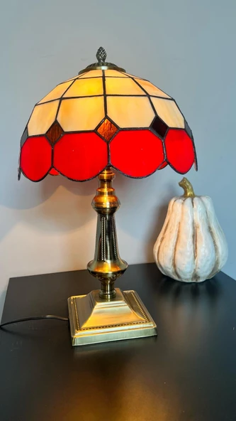 Yüceeller El Yapımı Eskitme Vitray Retro Barok Abajur Masa Lambası Oturma ve Yatak Odası kırmızı Beyaz Siyah