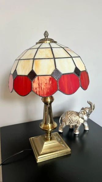 Yüceeller El Yapımı Eskitme Vitray Retro Barok Abajur Masa Lambası Oturma ve Yatak Odası kırmızı Beyaz Siyah - 4