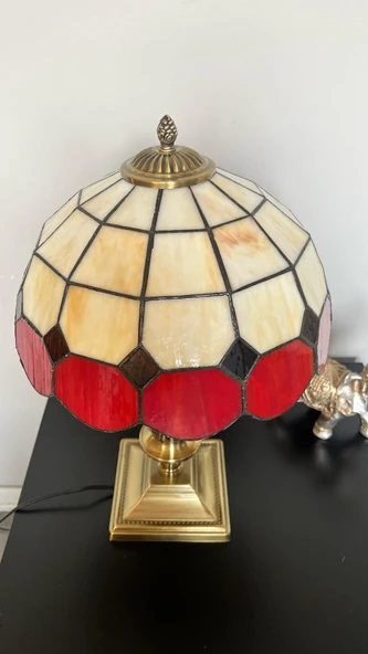 Yüceeller El Yapımı Eskitme Vitray Retro Barok Abajur Masa Lambası Oturma ve Yatak Odası kırmızı Beyaz Siyah - 2